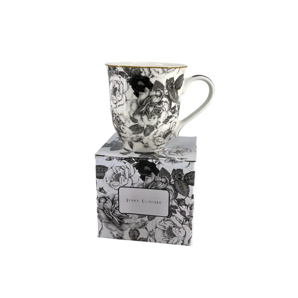 JENNA CLIFFORD – Black Rose Mug in Gift Box