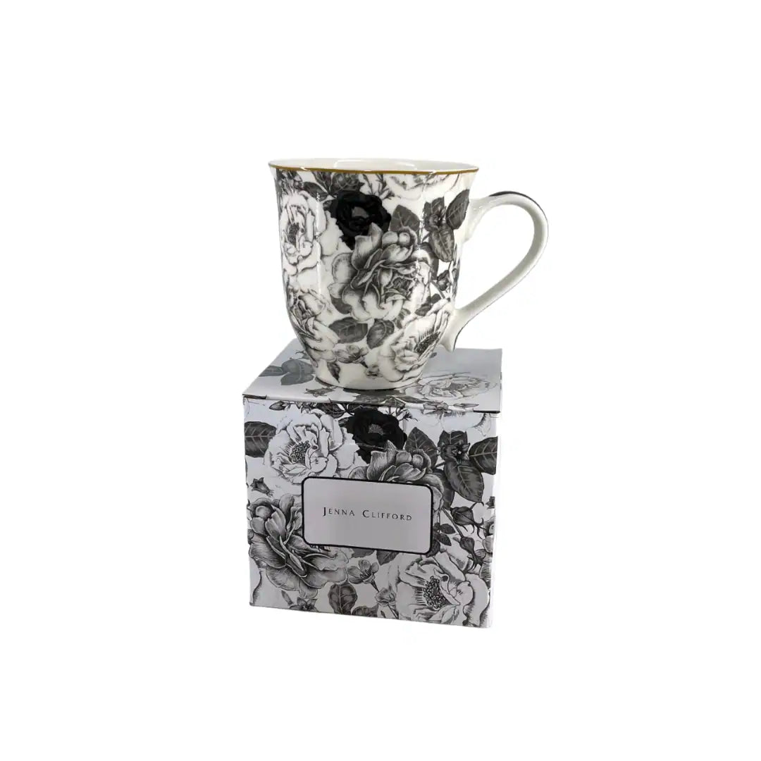 JENNA CLIFFORD – Black Rose Mug in Gift Box