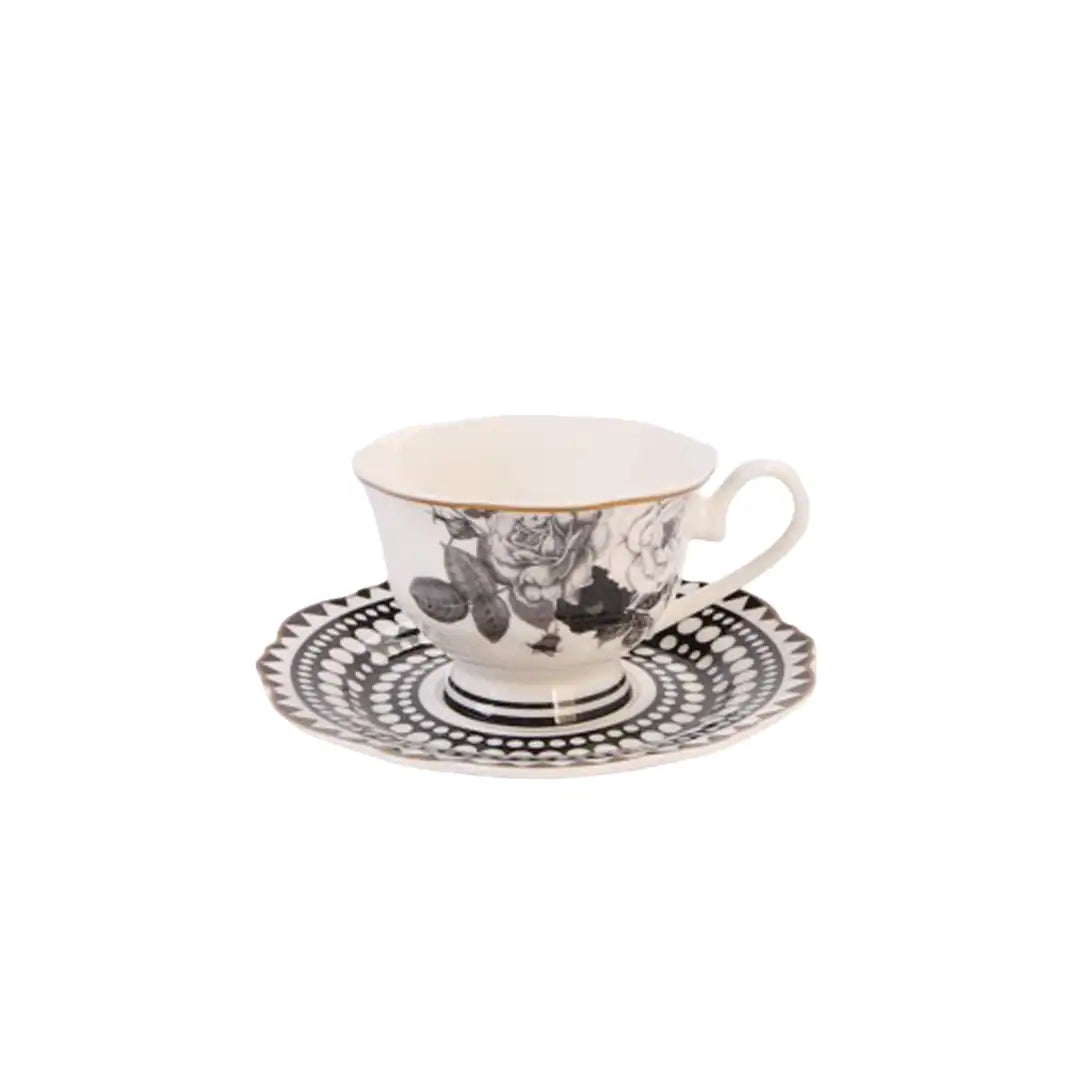 JENNA CLIFFORD – Black Rose Cup & Saucer in Gift Box