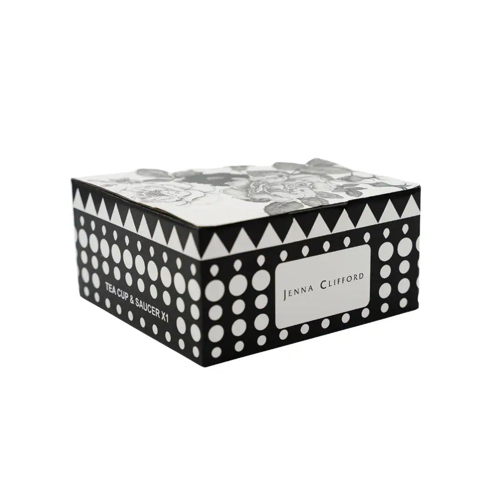 JENNA CLIFFORD – Black Rose Cup & Saucer in Gift Box