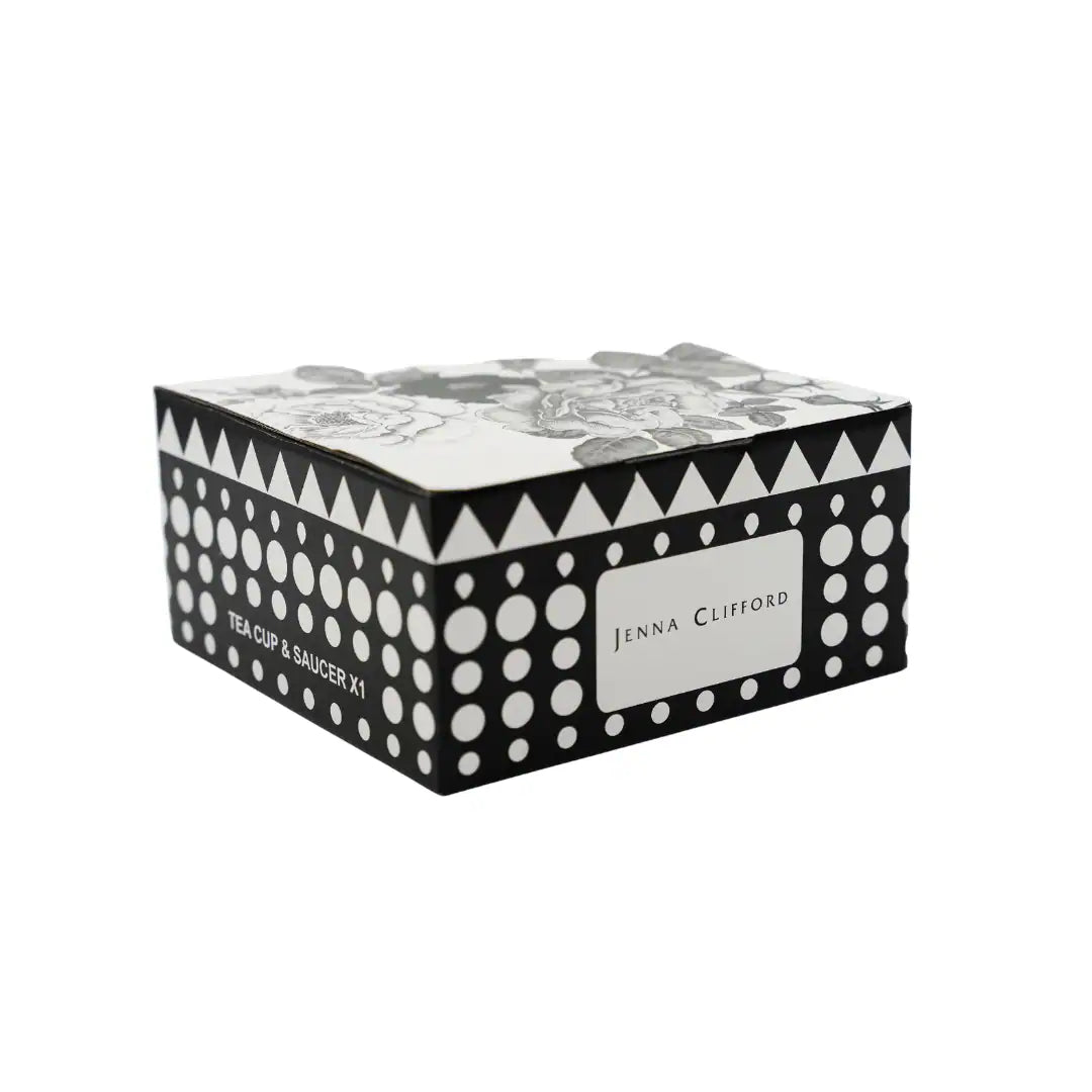 JENNA CLIFFORD – Black Rose Cup & Saucer in Gift Box