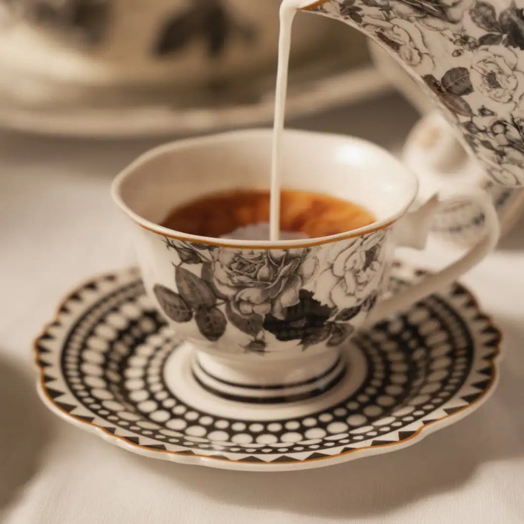 JENNA CLIFFORD – Black Rose Cup & Saucer in Gift Box