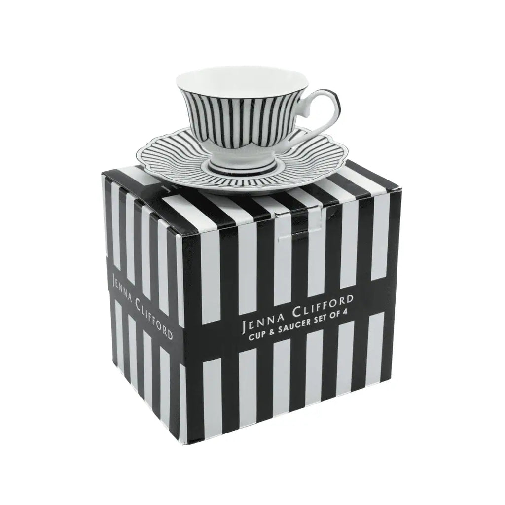 JENNA CLIFFORD – Ivory Noir Cup & Saucer Set of 4