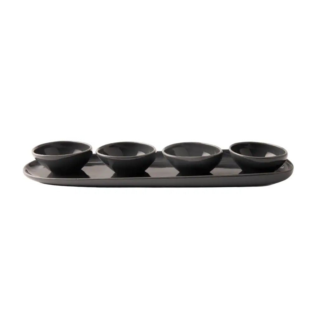 OMADA – Irregular Dark Grey Plate with 4 Bowls
