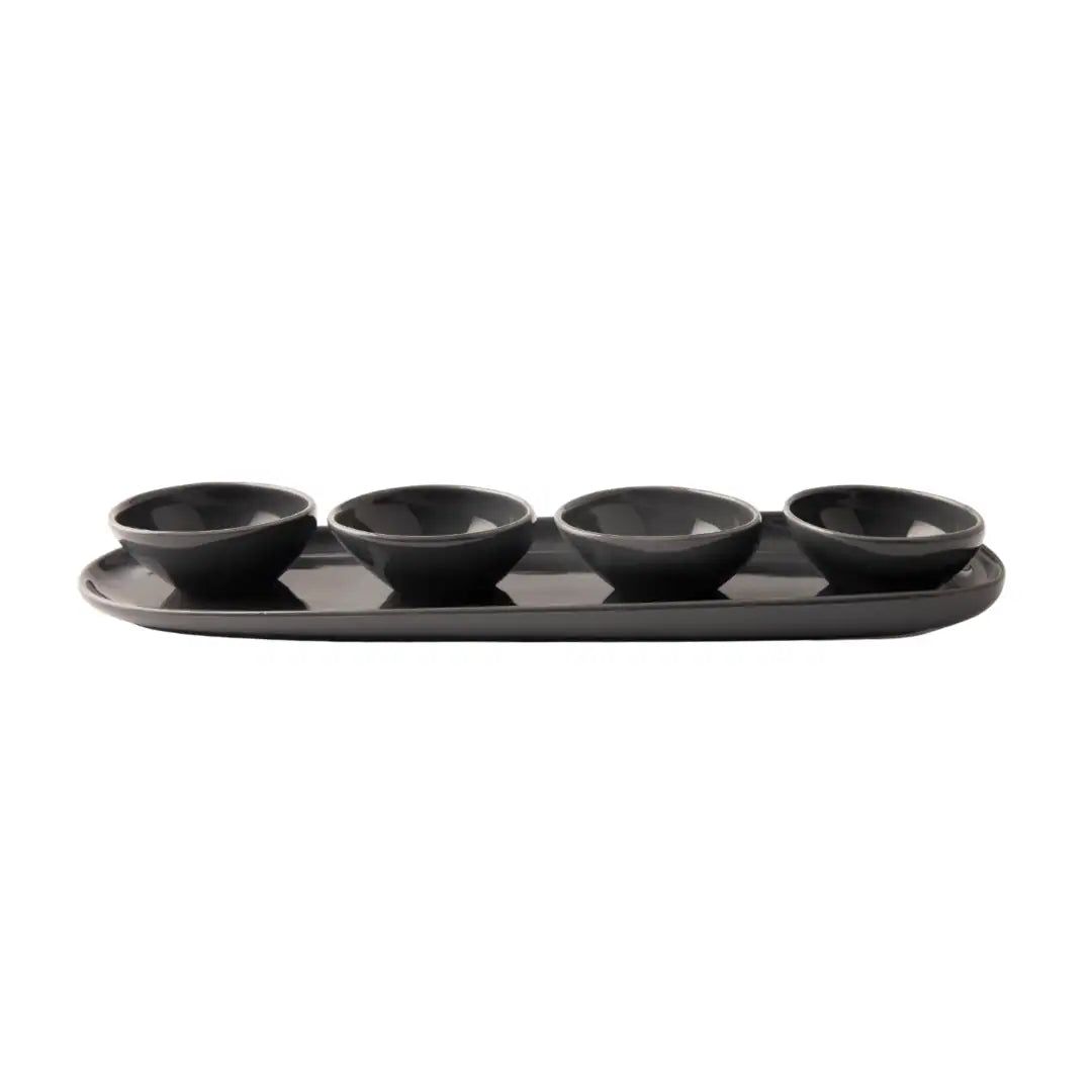 OMADA – Irregular Dark Grey Plate with 4 Bowls