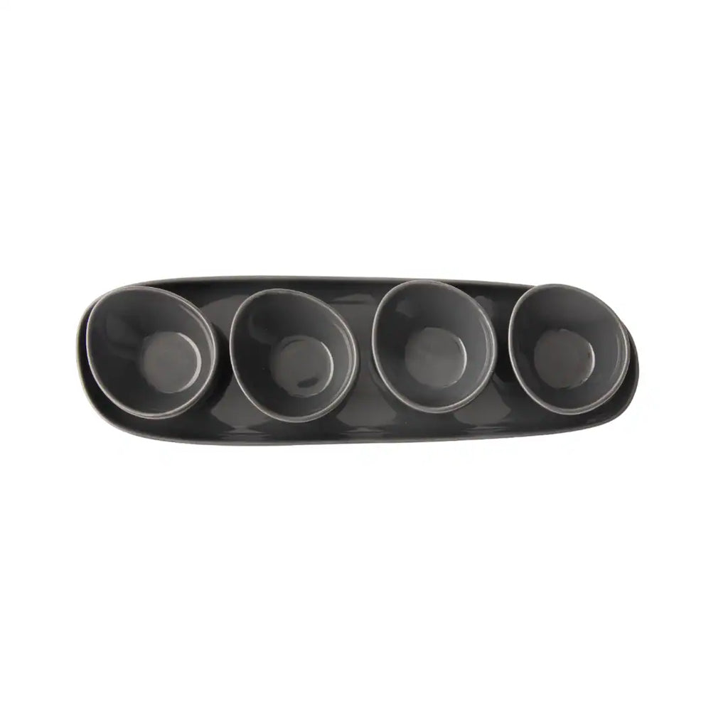 OMADA – Irregular Dark Grey Plate with 4 Bowls