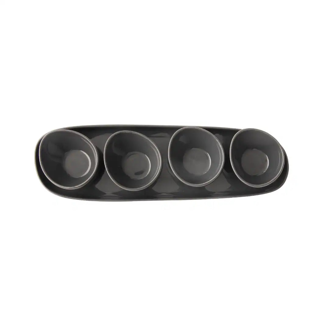 OMADA – Irregular Dark Grey Plate with 4 Bowls